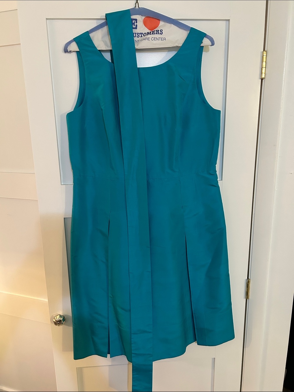 Talbots Teal Sleeveless Fit-and-Flare Midi Dress with Long Sash
